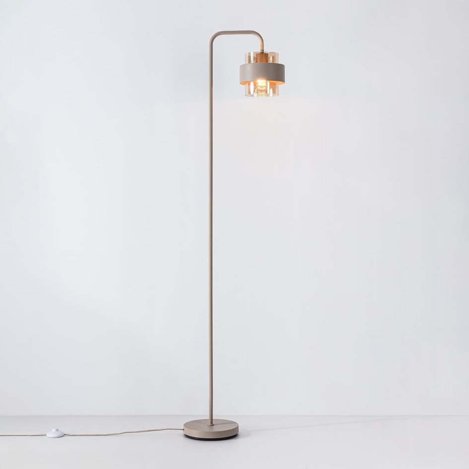 Lampa podłogowa Kodee beżowa z bursztynowym szkłem