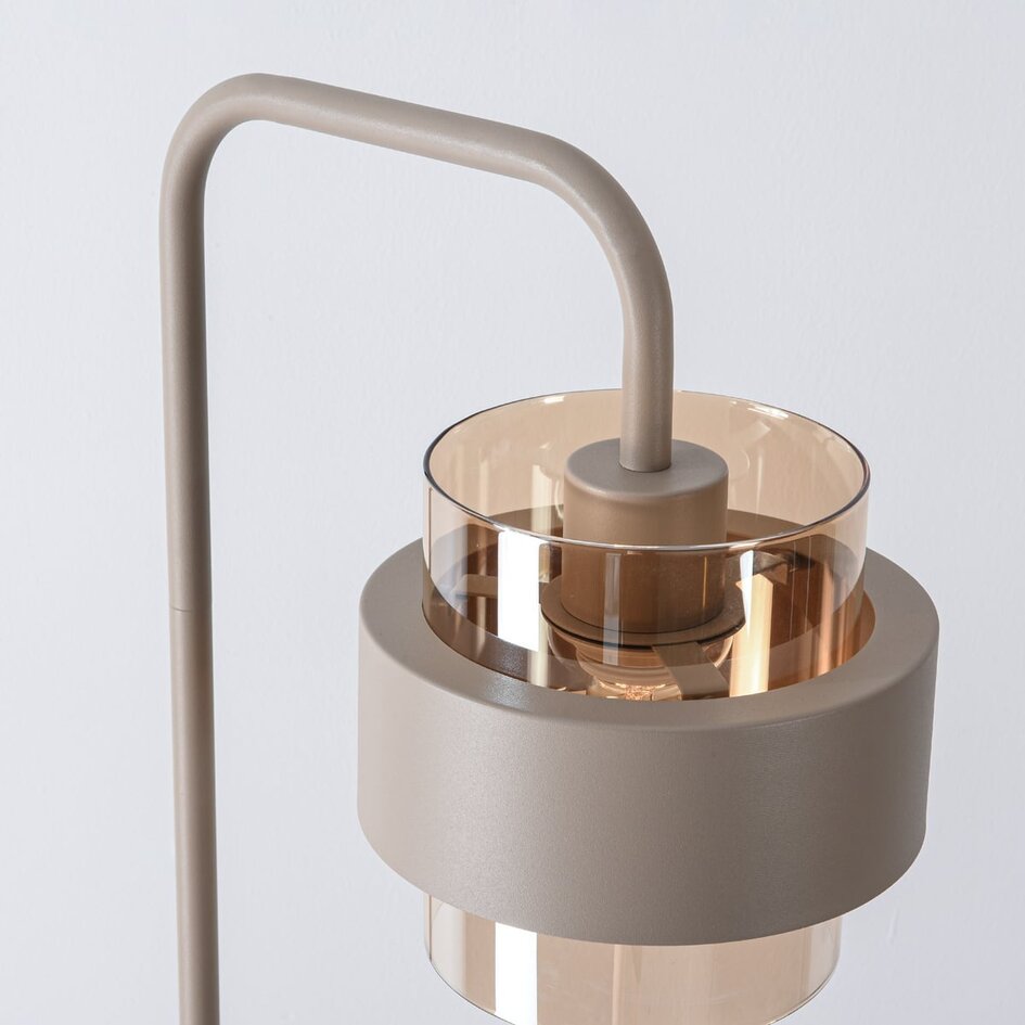Lampa podłogowa Kodee beżowa z bursztynowym szkłem