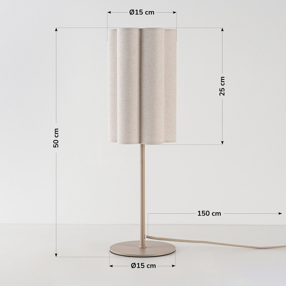 Lampa stołowa Mirjam z plisowanym lnianym kloszem - beżowa