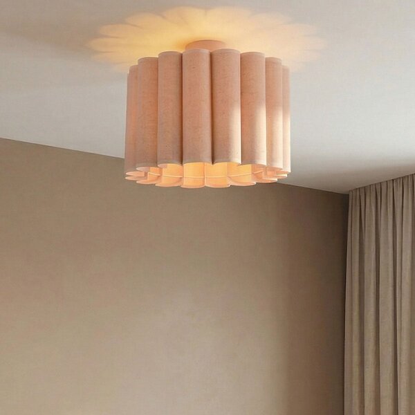 Lampa sufitowa Celie z plisowanym lnianym kloszem w kolorze beżowym