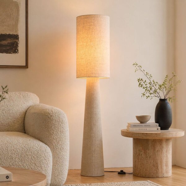Lampa podłogowa Maude z plisowanym lnianym kloszem - beżowa - Kopia