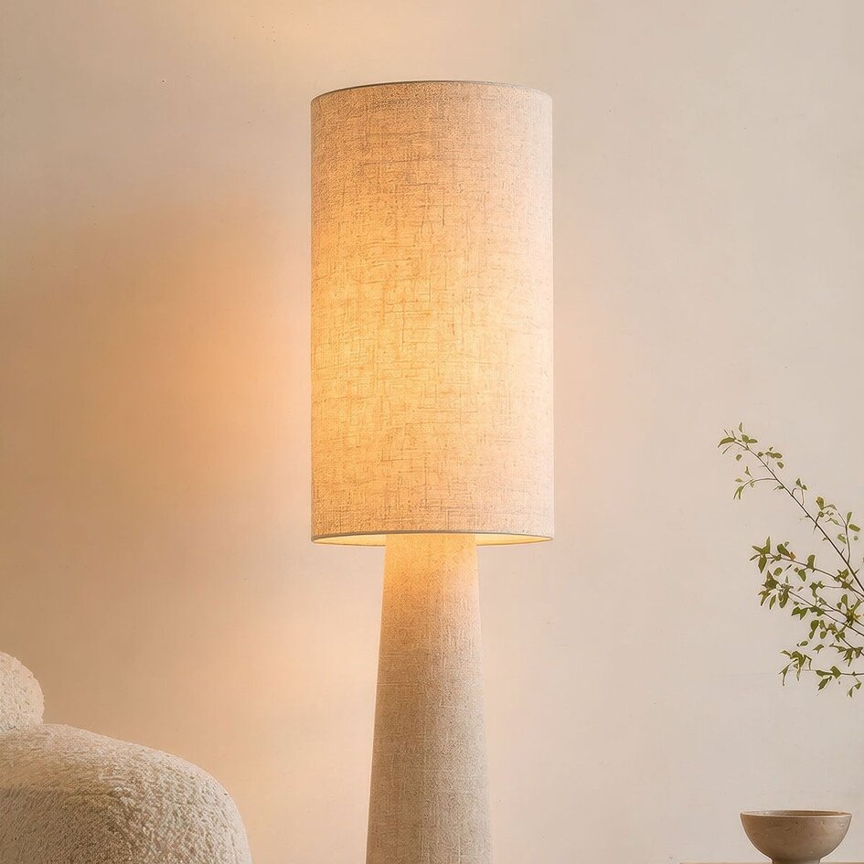 Lampa podłogowa Maude z plisowanym lnianym kloszem - beżowa - Kopia