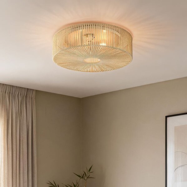 Lampa sufitowa Robian z kloszem z ręcznie plecionego sznurka papierowego - beżowa