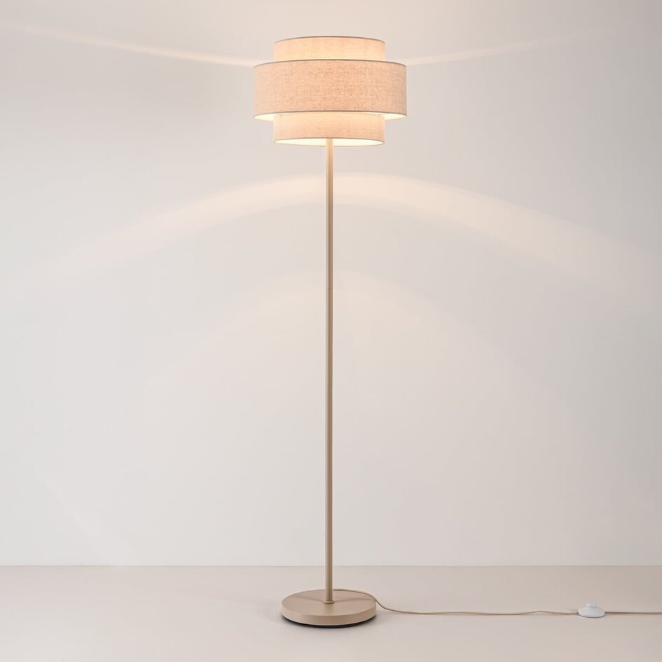 Lampa podłogowa Corry z lnianym kloszem - piaskowy beż