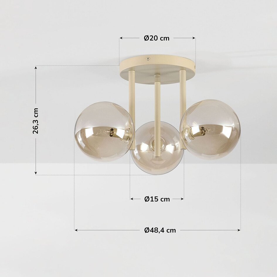 Lampa sufitowa Elora z 3 szklanymi kulami w kolorze koniaku - beżowa