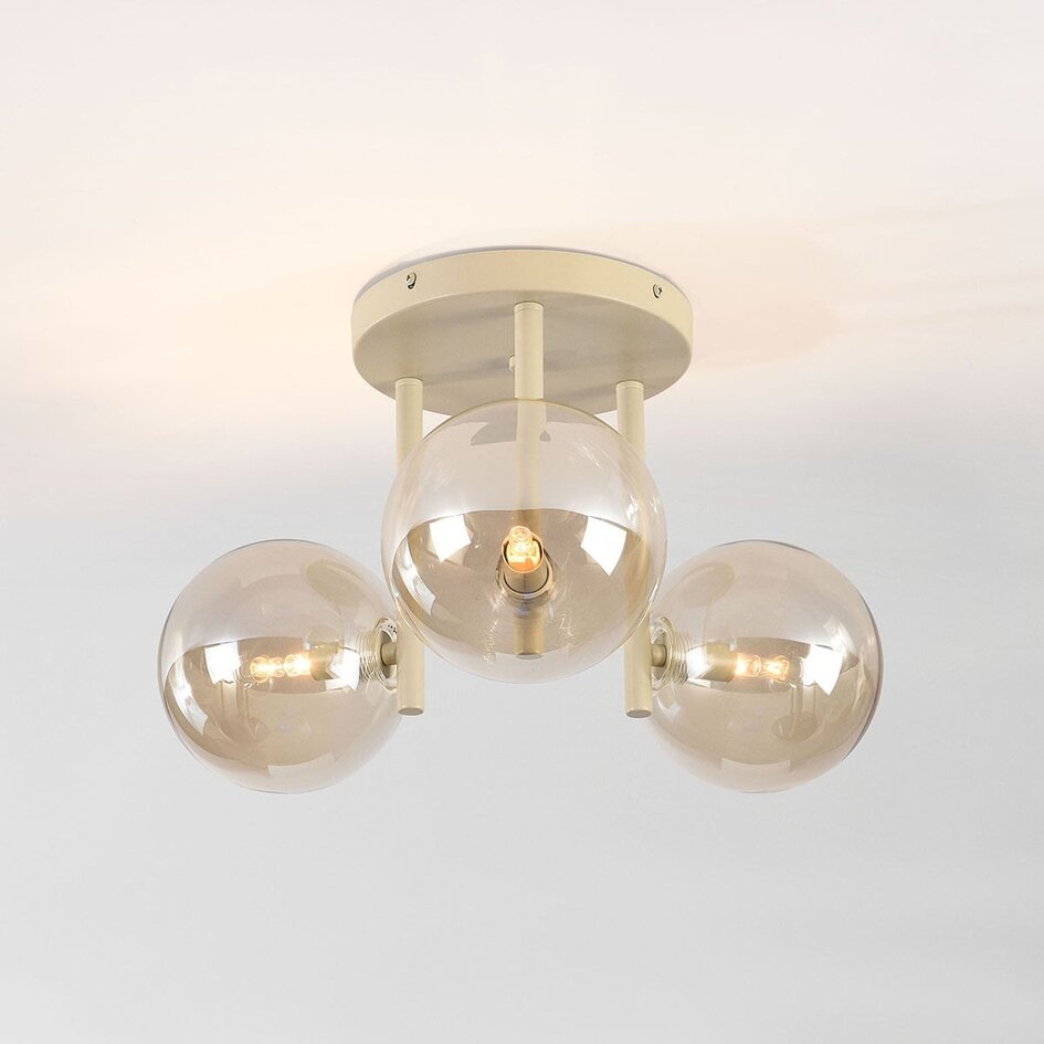 Lampa sufitowa Elora z 3 szklanymi kulami w kolorze koniaku - beżowa