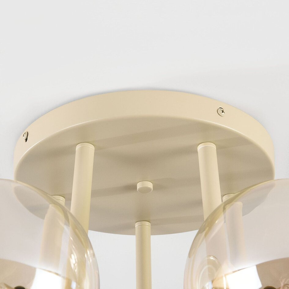 Lampa sufitowa Amora z 5 szklanymi kulami w kolorze koniakowym - beżowa