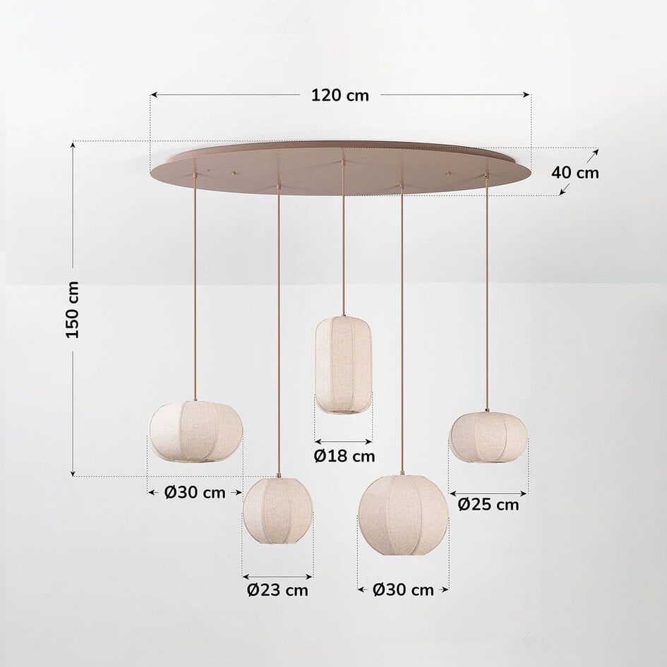 Lampa wisząca Medina z 5 lnianymi kloszami - Szarobrązowa