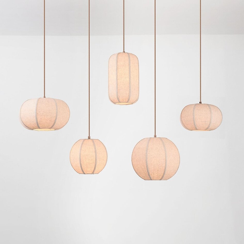 Lampa wisząca Medina z 5 lnianymi kloszami - Szarobrązowa