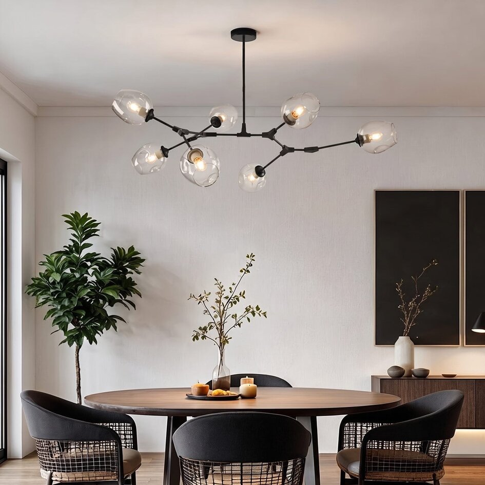 Lampa wisząca Philip – 7-punktowa, przezroczyste szkło i czerń