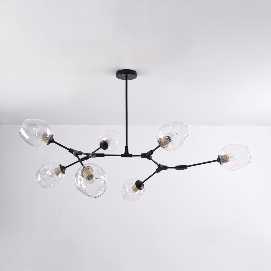Lampa wisząca Philip – 7-punktowa, przezroczyste szkło i czerń