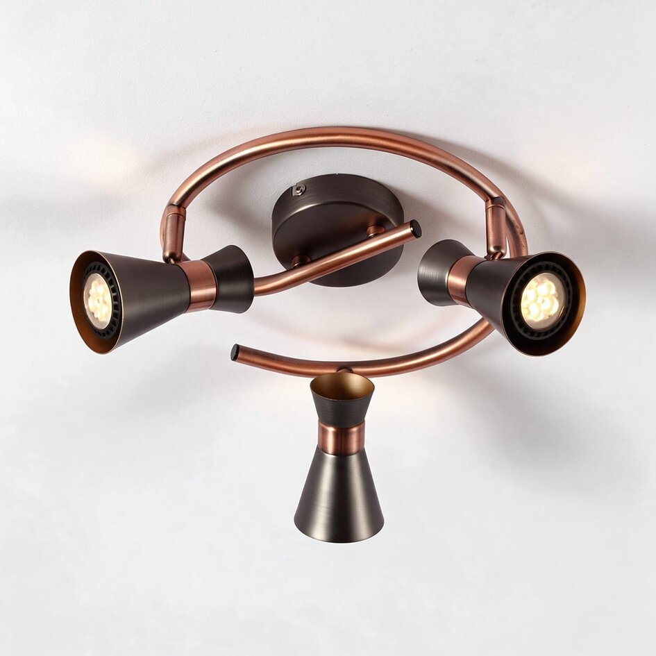 Lampa sufitowa miedziana z 3 reflektorami - Rose