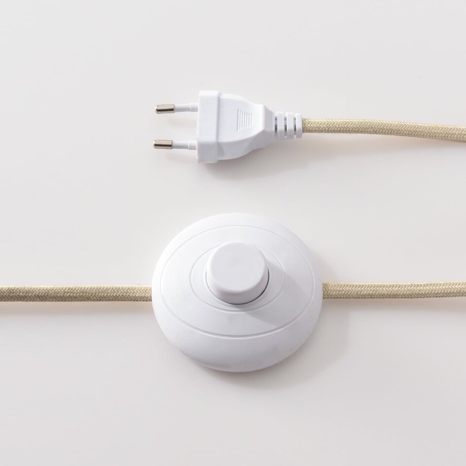 Lampa podłogowa Pedro – łukowa, z plisowanym kloszem, piaskowy beż