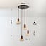 Lampa wisząca Muro – 4-punktowa, w stylu japandi, z trawertynu (kamienia naturalnego) i drewna