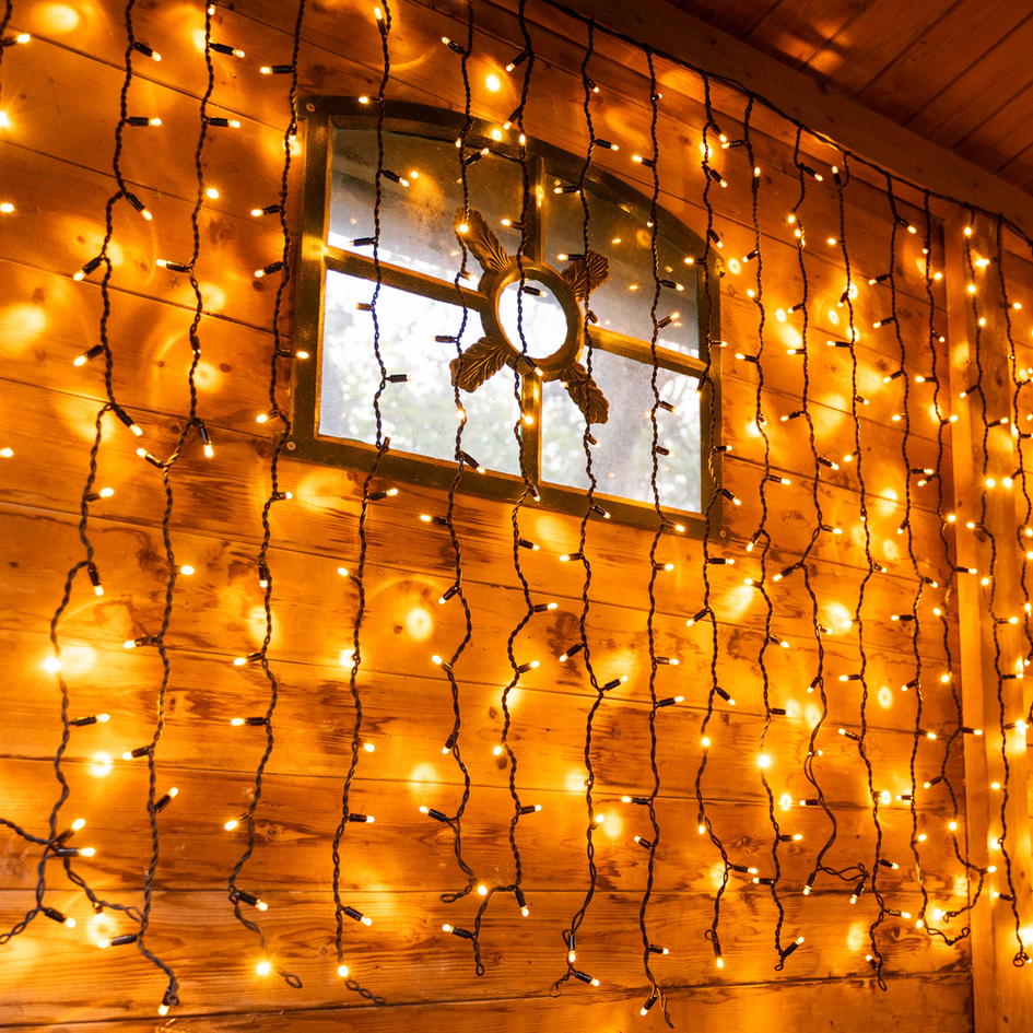 Modułowa kurtyna świetlna czarna | od 2 metrów | 300 diod LED | ekstra ciepła biel 2200 K z migotaniem | guma