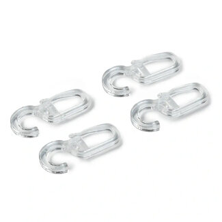 Clip-Over-Haken 4 mm, 6 mm oder 10 mm, transparent, 10 Stück pro Packung.