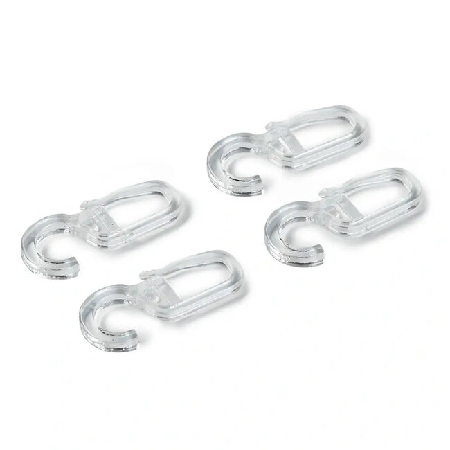 Clip-over haak 4 mm, 6 mm of 10 mm, transparant per 10 stuks per verpakt.