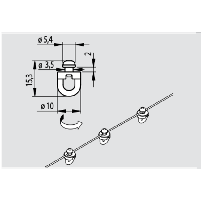 Huismerk Wave glijders smalspoor 60% 8 cm per meter op koord
