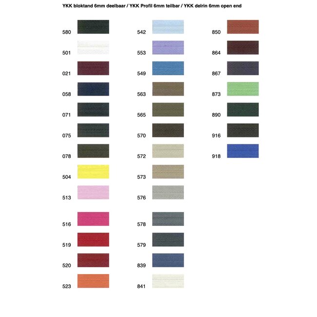 YKK Deelbare Rits Bloktand 30 t/m 80 cm