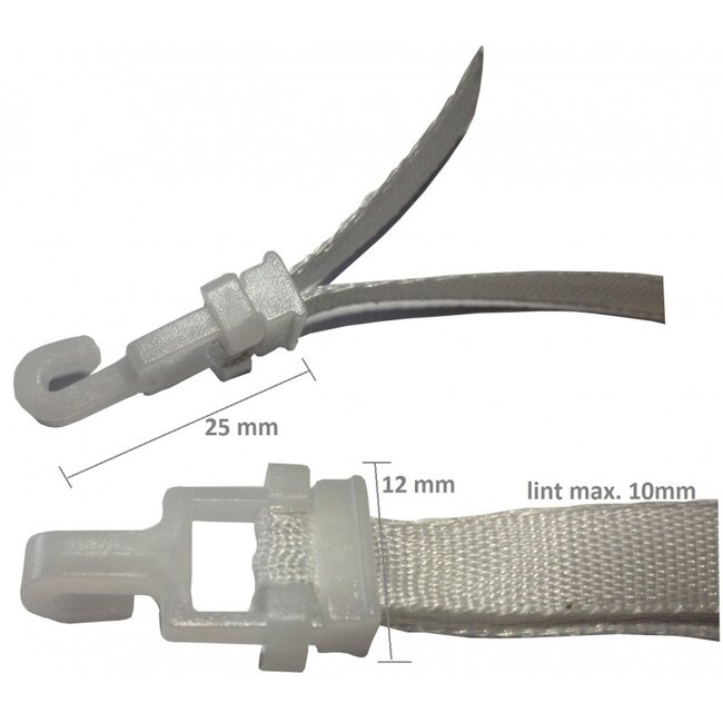 Onderstop vouwgordijnen 12 mm wit (Lint / koord Gesp)