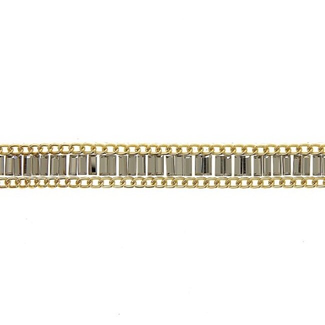 Huismerk Glas-trass strijkband fantasie 15 mm breed in zilver en goud