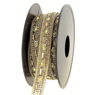 Huismerk Glas-Strass-Bügelband Fantasie 13 mm breit in Goldfarbe