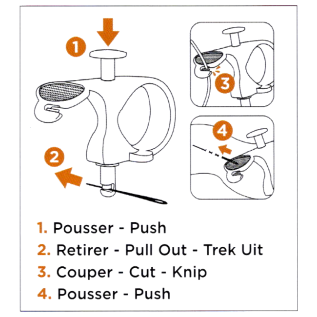 Huismerk Handige naaihulp, naalden drukker/trekker en draadsnijder