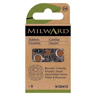 Milward GREEN Nähmaschinenspulen Standard Metall 11,8mm - 9 Stk.