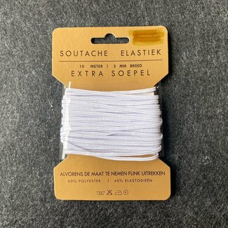 Huismerk Soutache-Gummiband Extra geschmeidig in 3 mm Breite verpackt pro 10 Meter.
