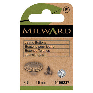 Milward GREEN Jeansknöpfe 16mm Nickel - 8 Stk.