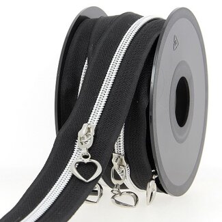 Huismerk Reißverschluss pro Meter schwarz mit silbernen Kunststoff-Spiralzähnen