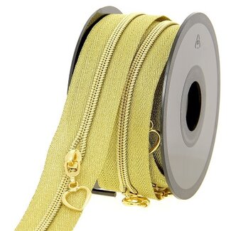 Huismerk Reißverschluss pro Meter Gold mit goldenen Kunststoff-Spiralzähnen