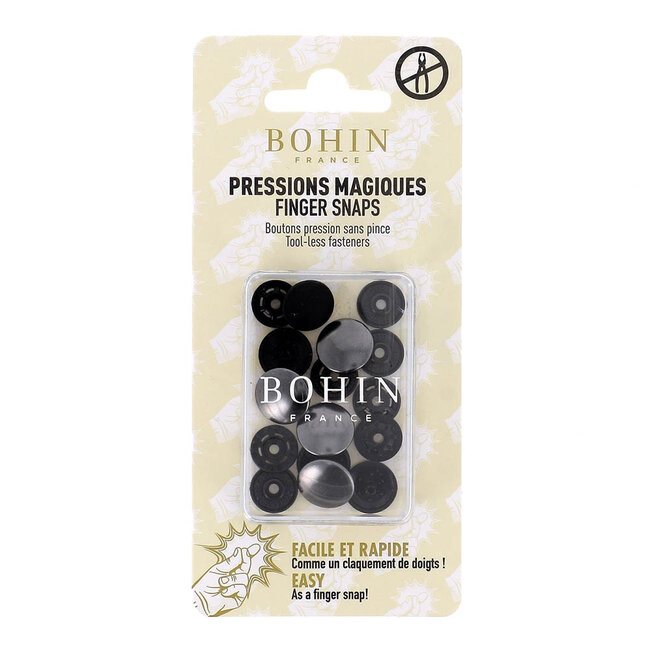 Bohin Magische drukknoop kunst. metallic 14mm zwart - 1x4st
