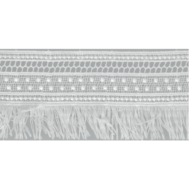 Huismerk Guipurekant met franje 65 mm breed