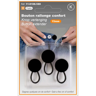 Huismerk Verlängerungsknöpfe 15mm verpackt zu 3 Stück Schwarz