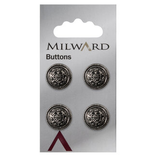 Milward Zilveren Knopen op kaart 15 mm: Verpakking van 4