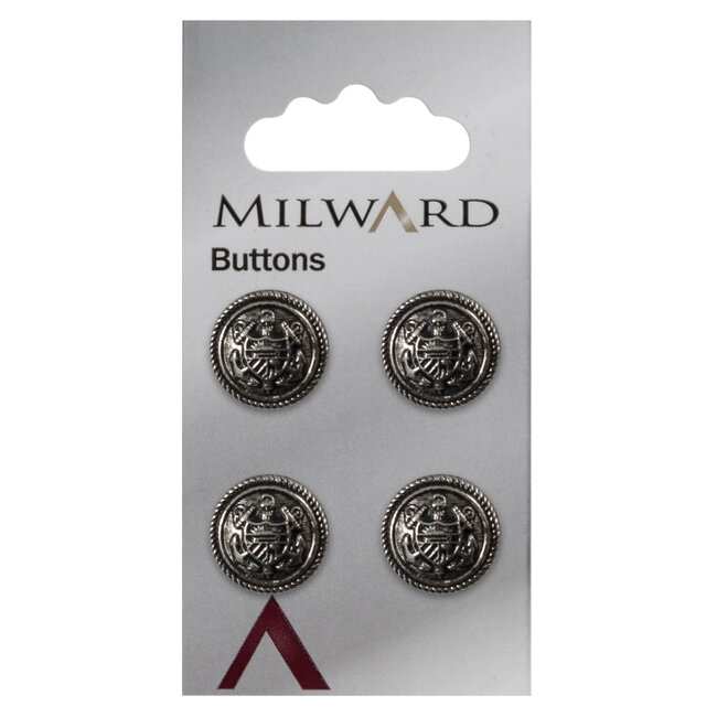 Milward Zilveren Knopen op kaart 15 mm: Verpakking van 4