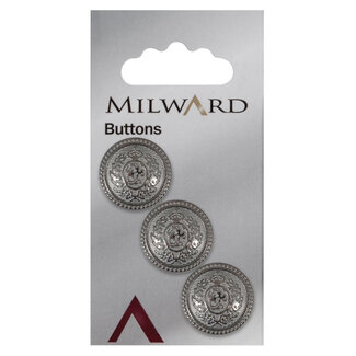 Milward Silberne Knöpfe auf Karte 23 mm: Packung mit 3
