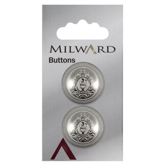 Milward Silberne Knöpfe auf Karte 22 mm: Packung mit 2