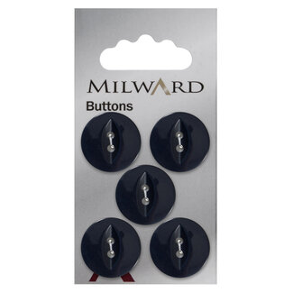 Milward Blaue Knöpfe auf Karte 19 mm: Packung mit 5