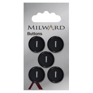 Milward Zwarte Knopen op kaart 16mm: Verpakking van 5