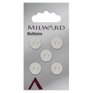 Milward Wit Parelmoer Knopen op kaart 12mm: Verpakking van 5