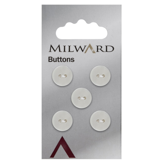 Milward Wit Parelmoer Knopen op kaart 12mm: Verpakking van 5
