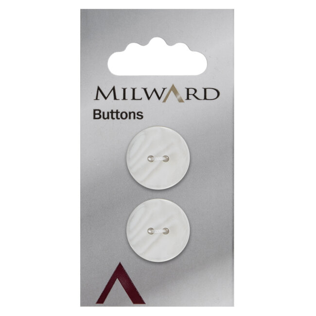 Milward Wit Parelmoer Knopen op kaart 20mm: Verpakking van 2