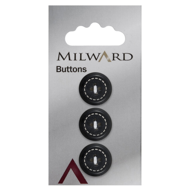 Milward Zwarte Knopen op kaart 17mm: Verpakking van 3