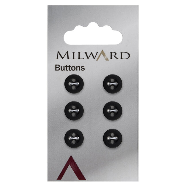 Milward Zwarte Knopen op kaart 10mm: Verpakking van 6