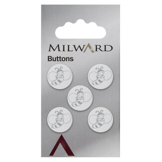Milward Weiße Knöpfe auf Karte 15 mm: Packung mit 5