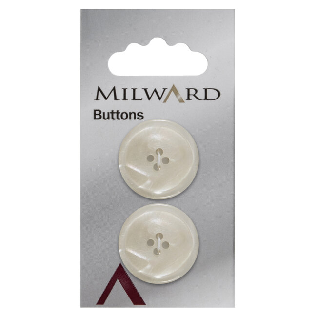 Milward Wit Parelmoer Knopen op kaart 25 mm: verpakking per 2