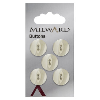 Milward Wit Parelmoer glans Knopen op kaart 16 mm: Verpakking van 5