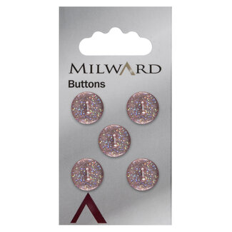 Milward Rosa Glitzerknöpfe auf Karte 12 mm: Packung mit 5